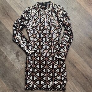 Lulu’s Waking Up in Vegas Sequin Dress - Black, White, Gold